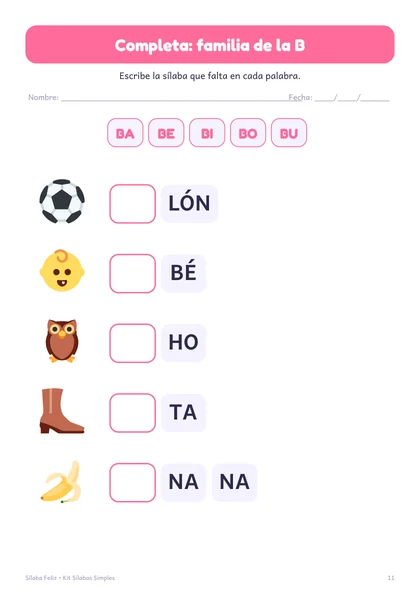 Hoja de completar la palabra